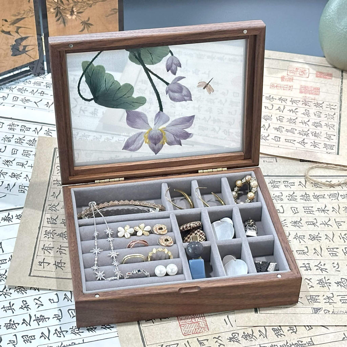 Jewelry Box Chinese Embroidery Lotus Pattern